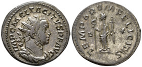 Tacitus (AD 275–276). Antoninianus (AE, 23 mm, 4.02 g), Lugdunum mint, 276.

 IMP C M CL TACITVS P F AVG Radiate, draped and cuirassed bust of Tacit...