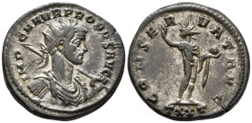 Probus (AD 276–282). Antoninianus (AE, 22 mm, 4.32 g), Ticinum mint, 276–282.

 IMP C M AVR PROBVS AVG Radiate, draped and cuirassed bust of Probus ...