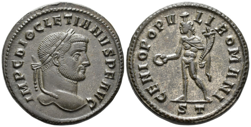 Diocletian (AD 284–305). Follis (AE, 27 mm, 10.50 g), Ticinum mint, 295–296.

...