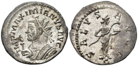 Maximianus, first reign (AD 286–305). Antoninianus (AE, 24 mm, 4.26 g), Lugdunum mint, 290–294.

 IMP MAXIMIANVS AVG Radiate bust of Maximianus left...