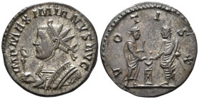 Maximianus, first reign (AD 286–305). Antoninianus (AE, 22 mm, 3.75 g), Lugdunum mint, 293.

 IMP MAXIMIANVS AVG Radiate bust of Maximianus left, we...