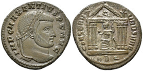 Maxentius (AD 307–312). Follis (AE, 26 mm, 7.51 g), Rome mint, 308–310.

 IMP C MAXENTIVS P F AVG Laureate head of Maxentius right / CONSERV VRBS VA...