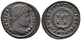 Constantine I (AD 307/310–337). Follis (AE, 20 mm, 3.38 g), Arelate mint, 322–323.

 CONSTANTINVS AVG Laureate head of Constantine right / D N CONST...