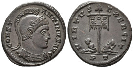 Constantine I (AD 307/310–337). Follis (AE, 20 mm, 3.32 g), Ticinum mint, 319–320.

 CONSTANTINVS AVG Helmeted and cuirassed bust of Constantine rig...