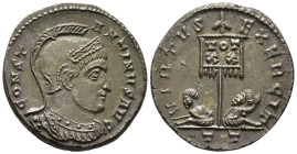 Constantine I (AD 307/310–337). Follis (AE, 19 mm, 3.57 g), Ticinum mint, 319–320.

 CONSTANTINVS AVG Helmeted and cuirassed bust of Constantine rig...