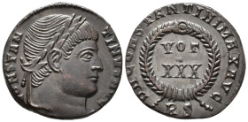 Constantine I (AD 307/310–337). Follis (AE, 18 mm, 2.56 g), Rome mint, 329.

 CONSTANTINVS AVG Laureate head of Constantine right / D N CONSTANTINI ...