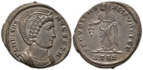 Helena, Augusta (AD 324–328/30). Follis (AE, 19 mm, 2.98 g), Treveri mint, 327–328.

 FL HELENA AVGVSTA Diademed and draped bust of Helena right / S...