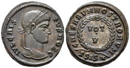 Crispus, Caesar (AD 316–326). Follis (AE, 19 mm, 3.60 g), Siscia mint, 320–321.

 IVL CRISPVS NOB C Laureate head of Crispus right / CAESARVM NOSTRO...