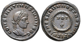 Constantine II, Caesar (AD 317–337). Follis (AE, 19 mm, 3.18 g), Siscia mint, 320–321.

 CONSTANTINVS IVN NOB C Laureate head of Constantine II righ...