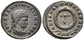 Constantine II, Caesar (AD 317–337). Follis (AE, 19 mm, 2.98 g), Siscia mint, 320–321.

 CONSTANTINVS IVN NOB C Laureate head of Constantine II righ...