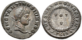 Constantine II, Caesar (AD 317–337). Follis (AE, 19 mm, 3.19 g), Siscia mint, 320–321.

 CONSTANTINVS IVN NOB C Laureate head of Constantine II righ...