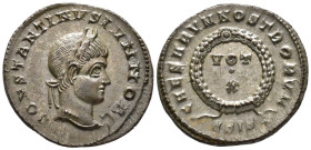 Constantine II, Caesar (AD 317–337). Follis (AE, 19 mm, 2.91 g), Siscia mint, 320–321.

 CONSTANTINVS IVN NOB C Laureate head of Constantine II righ...