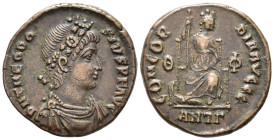 Theodosius I (AD 378–383). Centenionalis (AE, 18 mm, 2.88 g), Antioch mint. D N THEODOSIVS P F AVG Rosette-diademed, draped and cuirassed bust of Theo...