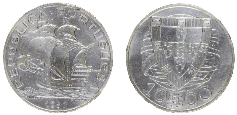 República Portuguesa - 10$00 1937, MBC, A.G:43.04, 12,46gr