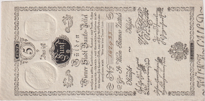 5 Gulden 1800, Wiener Stadt Banco 5th issue, Pick A31

aUNC