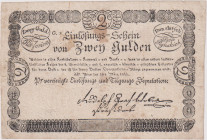 2 Gulden 1811, Einlösungsschein, according to occurrence the rarest denomination issue 1811, small tear at the watermark, Pick A45

VG