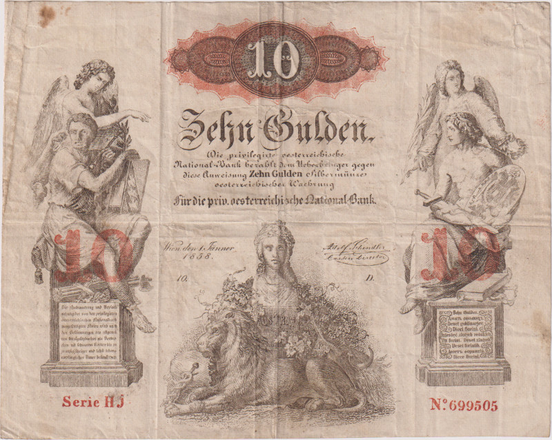 10 Gulden 1858, contemporary forgery, very high-quality printed forgery with wat...