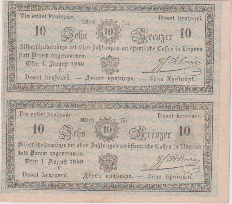 10 krejcar 1849, Ofen, Coin Note, double strip, Pick not listed

XF