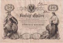 50 Gulden 1866, without the serial letter and number, handwritten "Probe" on obverse (2x) and reverse, very rare, Pick A152

VF