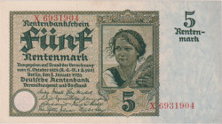 5 Rentenmark 1926, series X, 7-digit serial number, BKK D13a, Hej D13a

UNC