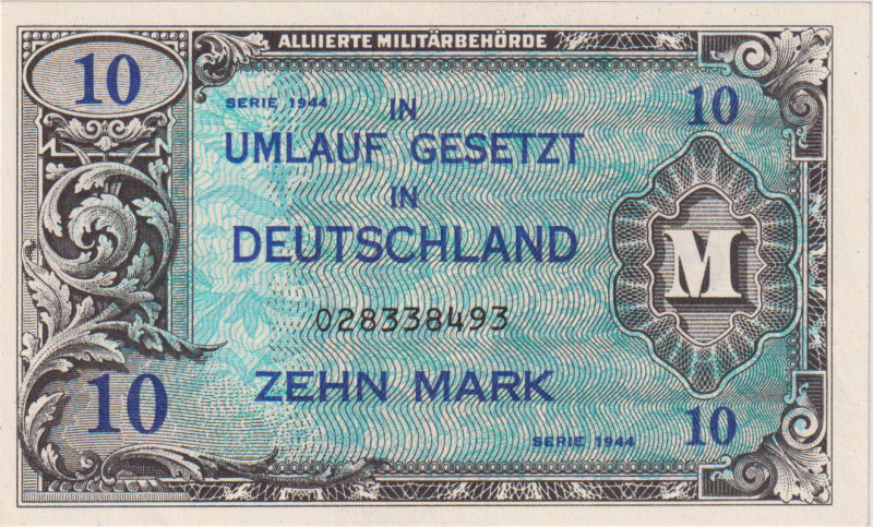 10 Marka 1944, printed by USA, 9 digit serial number with "F", BKK AM4a, Hej AM4...