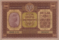 Italy, 1000 Lira 1918, Cassa Veneta dei Prestiti, the highest denomination of the issue, slightly browned edge, Pick M9

XF