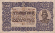 Hungary, 25.000 Koruna 1923, print OFZ, high series D 39 and brown serial number, available literature does not indicate the existence of a series hig...