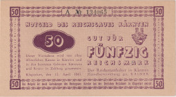 Germany, 50 Reichsmark 1945, Carinthia, series A, 6-digit number, only 320,000 pcs issued, Ro. 187

XF+