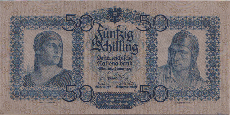 Austria, 50 Schilling 1929, graded by PMG 63, Choice Uncirculated, exceptional c...