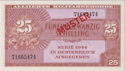 Austria, 25 Schilling 1944, Alliierte Militärbehörde, SPECIMEN - overprint and perforation MUSTER, graded by PMG 64, Choice Uncirculated, perfect cond...