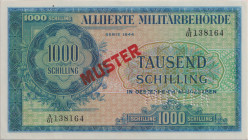 Austria, 1000 Schilling 1944, Alliierte Militärbehörde, SPECIMEN - overprint and perforation MUSTER, graded by PMG 65EPQ, Choice Uncirculated, perfect...