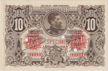 Romania, 10 Lei ND(1920), Ministerul Finantelor, zero number SPECIMEN 000000, SPECIMEN overprint and 3x holes 4,5mm, Pick 72s

aUNC