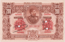 Romania, 200 Lei ND(1920), Ministerul Finantelor, zero number SPECIMEN 000000, SPECIMEN overprint and 3x holes 4,5mm, Pick 74s

UNC