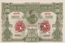 Romania, 2000 Lei ND(1920), Ministerul Finantelor, zero number SPECIMEN 000000, SPECIMEN overprint and 3x holes 4,5mm, Pick 75s

UNC