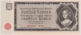 50 Koruna 1940, series A 04, SPECIMEN, ERROR - wrongly centered banknote cutting, BKK 34, Hej 34

UNC