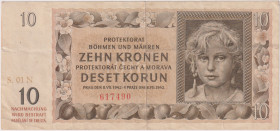 10 Koruna 1942, the first series 01 N(!), ERROR - series significantly shifted to the left, BKK 37b, Hej 37b1

VF-