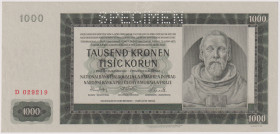 1000 Koruna 1942, I.issue, series D, SPECIMEN, BKK 38, Hej 38

XF+