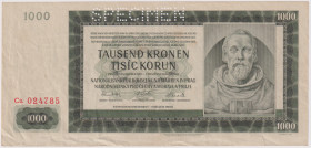 1000 Koruna 1942, II.issue, series Ca, SPECIMEN, tear 10mm, BKK 39a, Hej 39a

VF