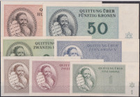 1 - 100 Koruna 1943, Bank of the Jewish Municipality of the Terezin Ghetto, 7 pcs, HH 218.1-7

UNC - aUNC