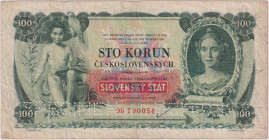 100 Koruna 1931, overprint 1939, series Db, 2x perforation SPECIMEN down, BKK 43b, Hej 43b1

VG-