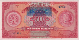 500 Koruna 1929, overprint 1939, series G, SPECIMEN, BKK 44, Hej 44aS1

UNC