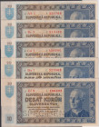 10 Koruna 1939, series Ab 1, Bc 3, Cd 5, De 7 a Ef 9, a complete set of single-number series, all SPECIMEN, 5 pcs, BKK 46a, Hej 46a1

UNC - XF