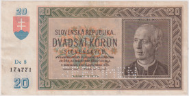20 Koruna 1939, series De 8, SPECIMEN down, BKK 47a, Hej 47a1

VG