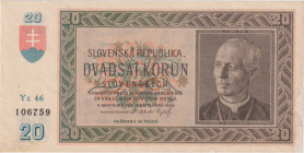20 Koruna 1939, series Yz 46, repaired hole 12x4mm, inset corner 5x14mm, inset parts of the edge, BKK 47b, Hej 47a2

(aUNC)