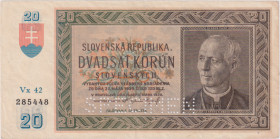 20 Koruna 1939, series Vx 42, perforation SPECIMEN down, BKK 47b, Hej 47a2S2

XF-