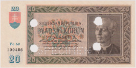 20 Koruna 1939, series Fe 60, perforation SPECIMEN and 4x holes 10 mm, BKK 47b, Hej 47a2S3

XF