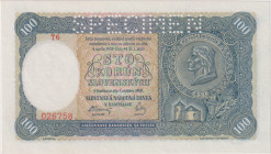 100 Koruna 1940, I.issue, series T 6, SPECIMEN, rare series, BKK 48a, Hej 48a1

VF