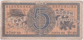 5 Koruna b.d.(1945), series H 027, rare series, BKK 55a1, Hej 55a

G