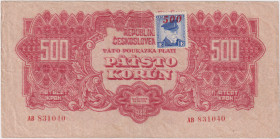 500 Koruna 1944, stamp 1945, series AE, BKK 67, Hej 67

VG