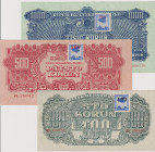 100 - 1000 Koruna 1944, stamp 1945, all SPECIMEN, 3 pcs, BKK 66 - 68, Hej 66 - 68

XF